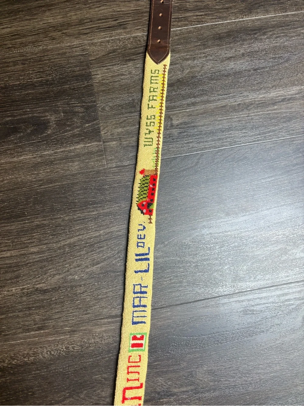 Vintage Handmade Needlepoint Leather Belt Samuel W Duggan Inc Wyss Farms Indiana